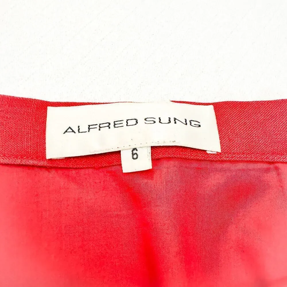Alfred Sung Vintage Front Split Red Wool Pencil Skirt High Quality Size 6 NWOT